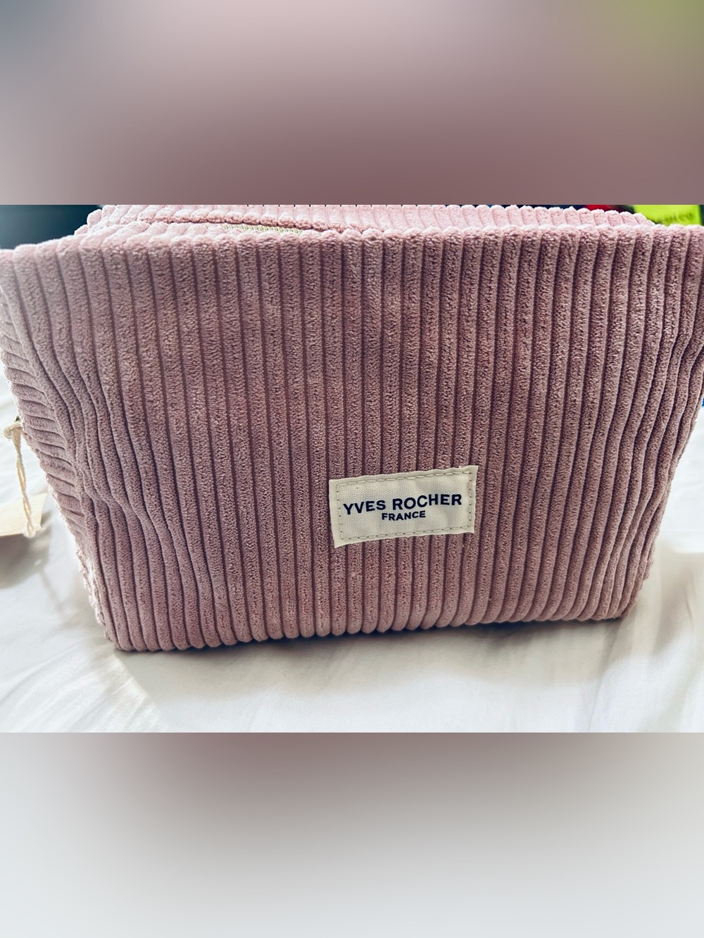 Yves Rocher Dusty Pink Ribbed Corduroy Cosmetic Pouch